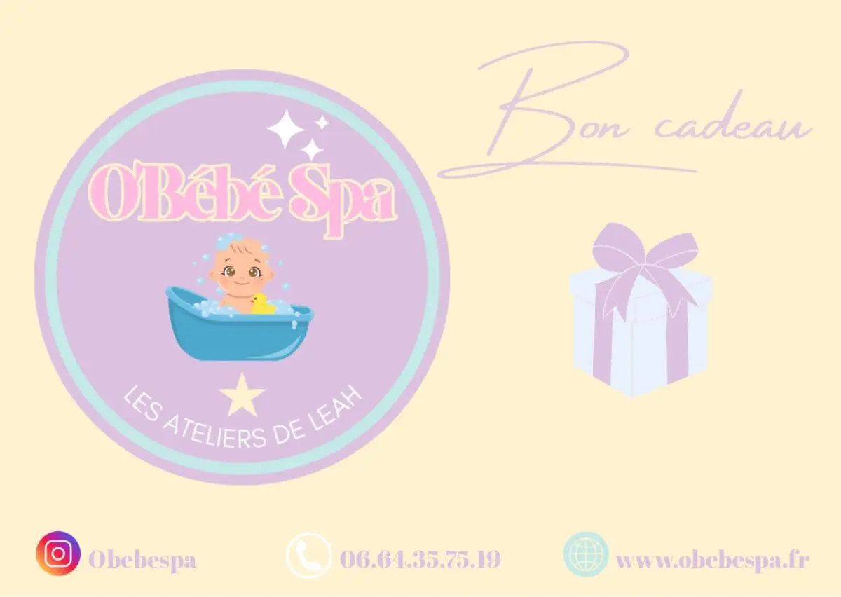 Carte cadeau O’Bébé SPA à Marseille — spa pour bébés, logo avec bébé dans une baignoire et mention « Bon cadeau »